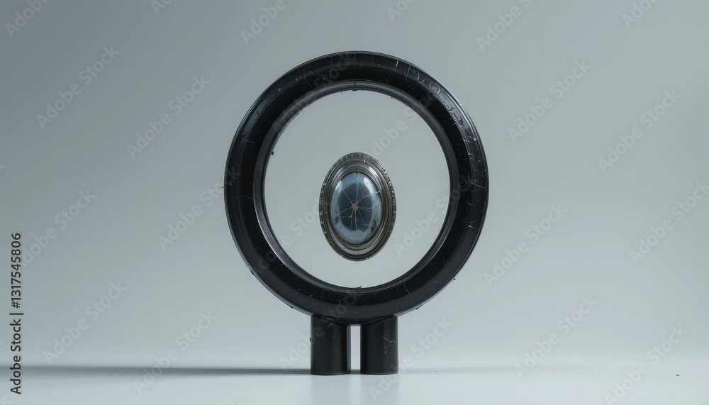 Poster abstract floating object in circular frame with modern design elements