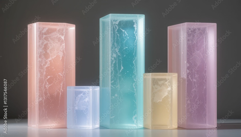 Poster colorful translucent blocks with marble effect in soft lighting