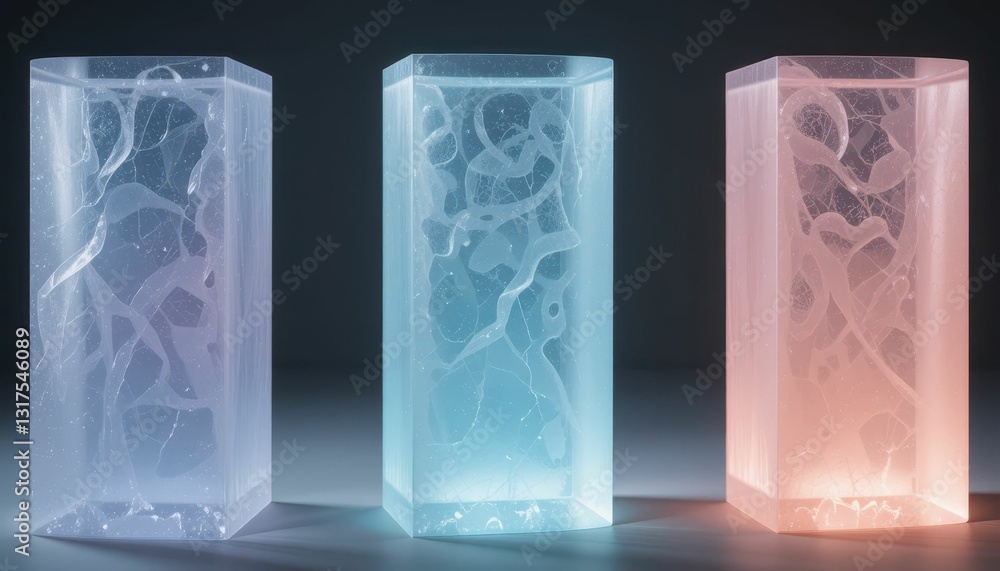 Poster glowing abstract cubes with swirling patterns in soft lighting