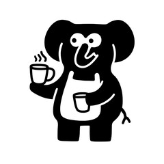 Fototapeta premium Charming elephant barista serving steaming coffee in a whimsical cartoon design for a fun cafe atmosphere