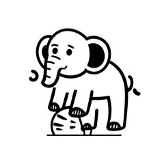 Naklejka premium Whimsical elephant balancing playfully on a ball in a lively vector art illustration perfect for creative designs