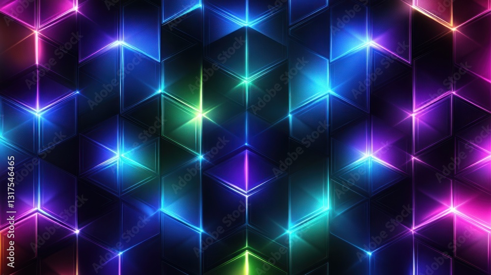 Poster abstract vibrant glowing cube pattern background.