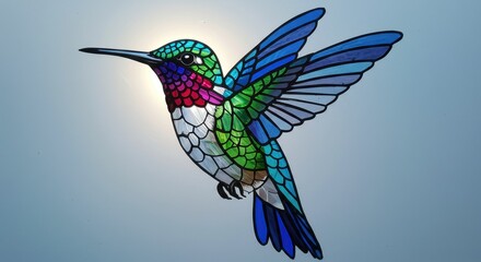 Obraz premium Glowing Stained Glass Hummingbird Mosaic