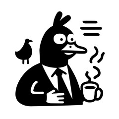 Obraz premium Businessman with a duck head enjoys coffee in a quirky and playful vector illustration style