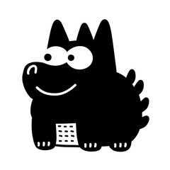 Playful cartoon dog character design featuring a thick body and large expressive eyes set against a clean, white background