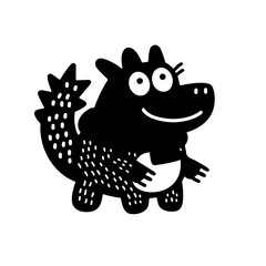 Cute black cartoon crocodile with a joyful expression standing in an imaginative, playful pose