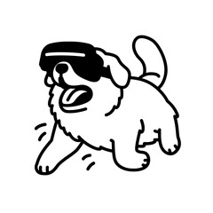 Cute dog wearing virtual reality goggles plays joyfully in a digital world filled with excitement and adventure