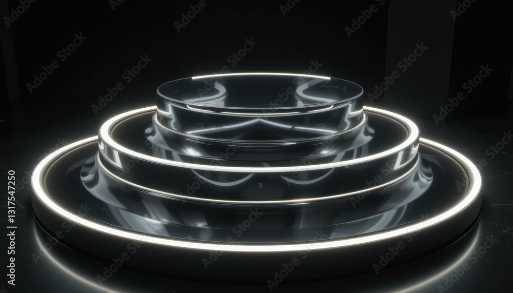 Poster abstract stage with illuminated circles in dark background