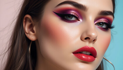 Fototapeta premium Glamorous Pink Purple Smokey Eye Makeup Look