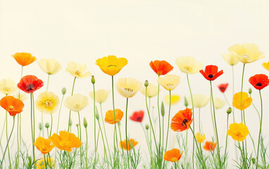 Fototapeta premium Vibrant flowers in various colors blooming in sunny meadow