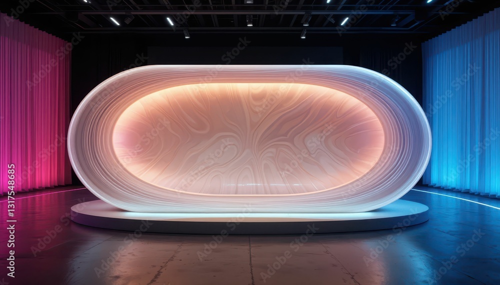 Poster modern abstract stage design with soft lighting and curved elements