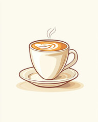 Minimalist coffee cup and saucer illustration with steam rising