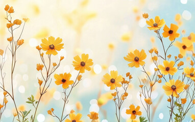 Bright yellow flowers blooming in soft, dreamy background