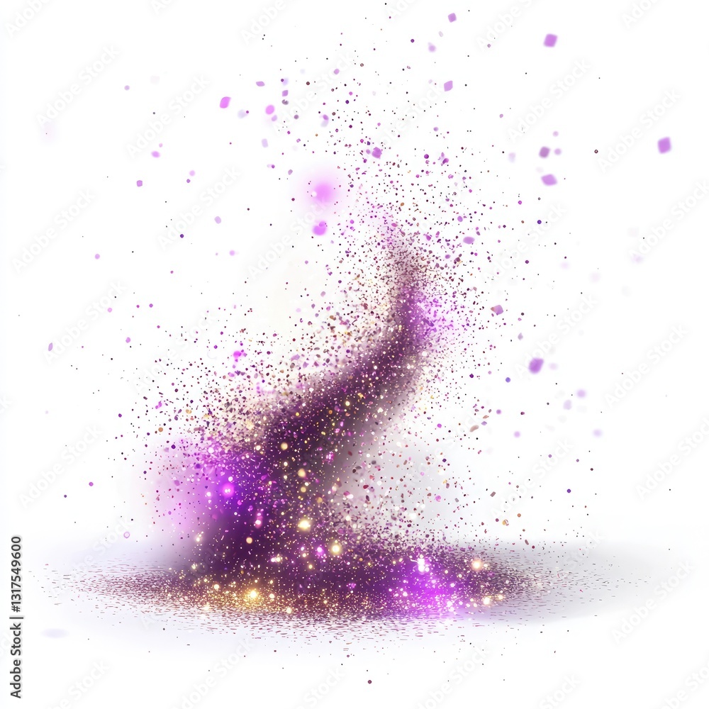 Poster a floating cluster of glowing particles, moving in a fluid motion, isolated on a white background fo