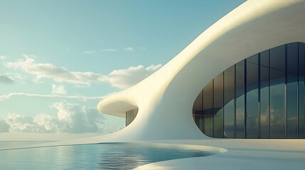 Close-up of smooth curved facade in contemporary architecture