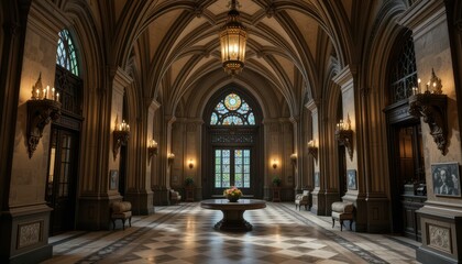Elegant Hallway with Stately Architecture and Decorative Elements