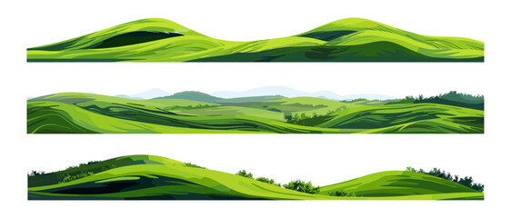 Scenic vector green hills, beautiful countryside, picturesque views, rolling hills landscape, lush greenery, tranquil nature, calm hills scenery, peaceful countryside, rural landscape © aura studio