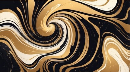 Elegant Black Gold Marble Swirl Abstract Art Print