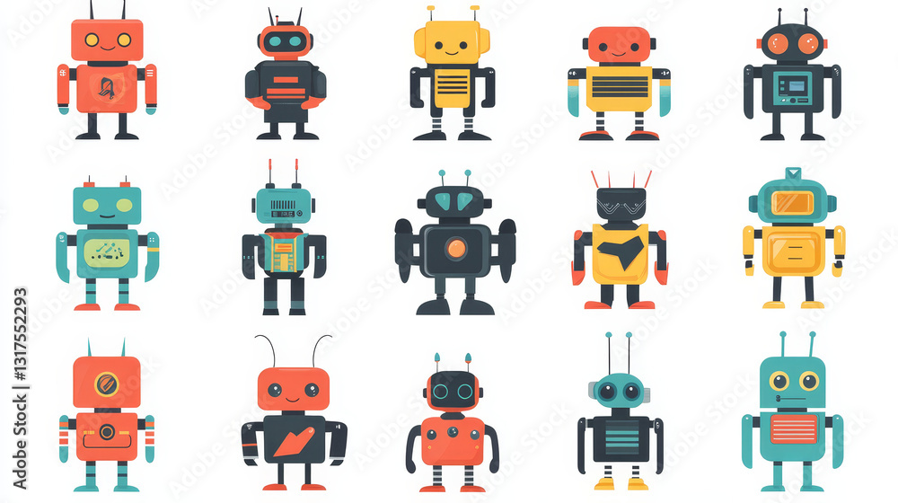 Aufkleber robot icons vector set logo robotic machine technology robocop cartoon character ai artificial intel