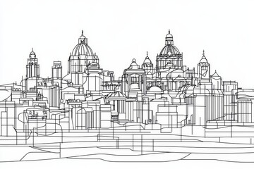Obraz premium Belfast Skyline Line Art Coloring Page - A detailed line art coloring page depicting the Belfast skyline, symbolizing architecture, history, urban landscape, culture