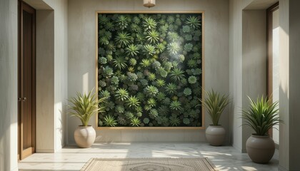 Lush Greenery Wall Art in Bright Minimalist Interior Space