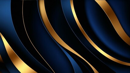 Deep blue curved layers with elegant gold accents, forming a luxurious abstract composition.