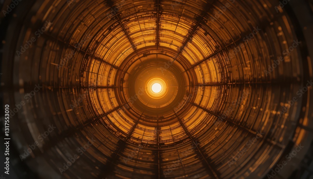 Poster abstract view of a circular structure with warm orange glow