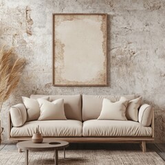 A comfortable living room with neutral colored furnishings and decor