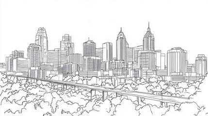 Birmingham Alabama Cityscape Coloring Page - A detailed line art coloring page depicting the Birmingham, Alabama skyline, symbolizing urban development, architecture, community, progress