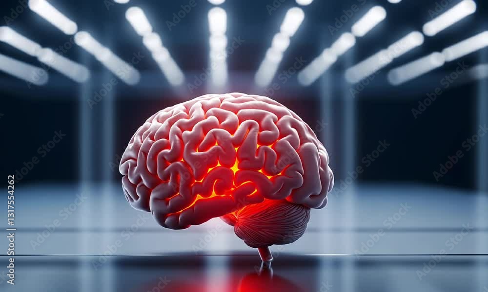 Poster a striking image of a human brain illuminated in a futuristic setting, symbolizing advanced cognitio