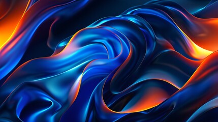 Obraz premium 3D rendering Abstract blue and orange wave design on a black background