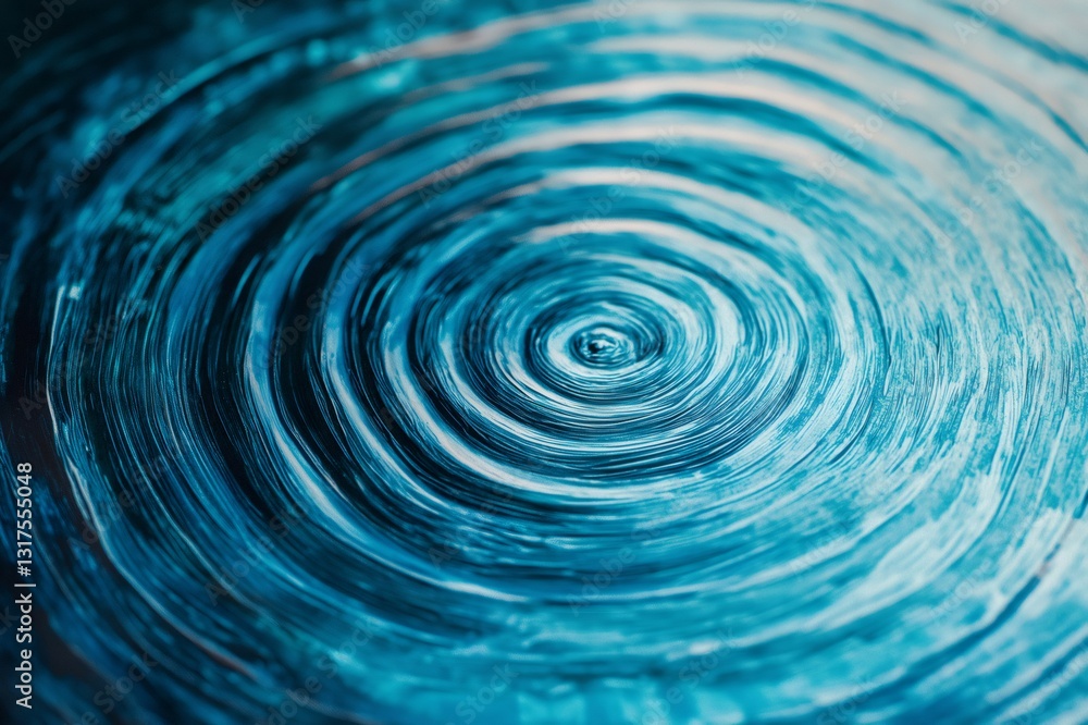 Poster concentric circles forming a hypnotic pattern on a gradient blue water surface, creating a mesmerizi