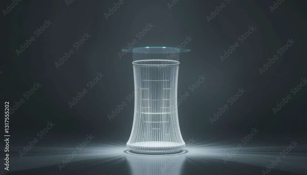 Poster modern wireframe table with glass top in a minimalist setting