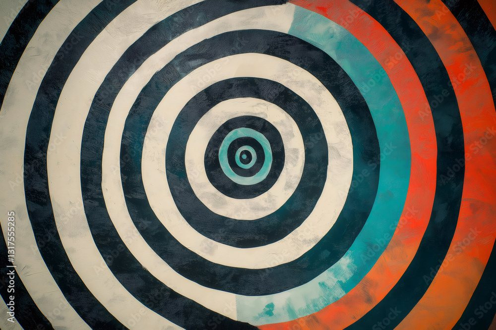 Poster artistic pattern featuring concentric circles with varying thicknesses and vibrant colors, creating 