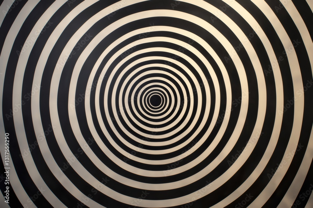 Poster hypnotic concentric circles with alternating black and white rings create a dynamic visual pattern, 