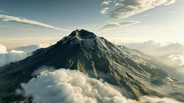 Berggipfel ragt durch eine dichte Wolkendecke empor