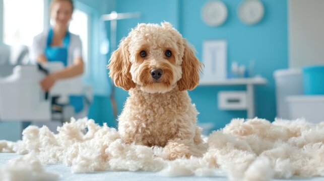 Dog grooming session pet salon image indoor close-up care