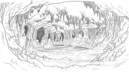Obraz premium Carlsbad Caverns Line Art Coloring Page - Intricate line art coloring page depicting Carlsbad Caverns. Symbolizes nature, exploration, geology, wonder, and beauty