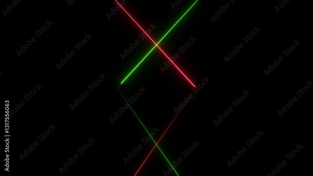 Poster abstract red and green color neon light animated on a dark background. abstraction neon lines moving