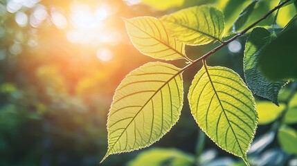 Closeup of Vibrant Green Leaves in Sunlight
