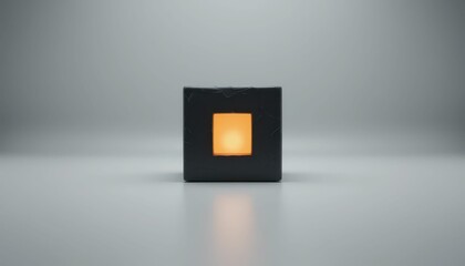Modern Black Square Light with Soft Orange Glow on Minimalist Surface