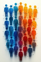 Networked figures diverse colors linked together