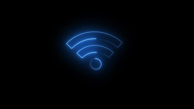 neon animation of wifi sign on black background, fast moving blue and pink rays to both sides. glowing lines, 4K animated seamless loop template