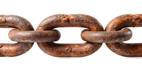 Fototapeta premium Rusty metal chain with weathered iron links on a white background