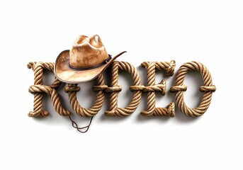 Rodeo lettering, laid out with rope, with realistic 3d effect, vector illustration.