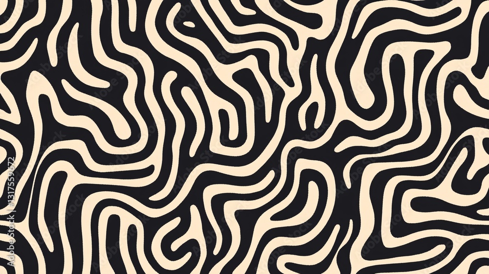 Poster minimalist maze pattern with cream squiggle waves
