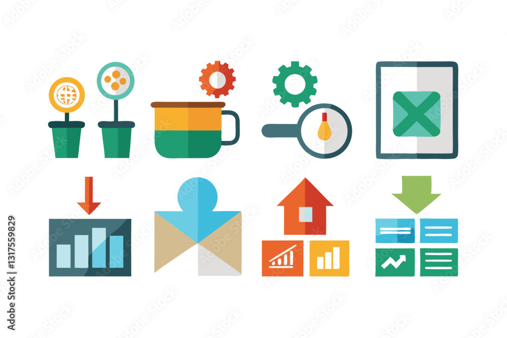 Poster this collection features linear icons illustrating sorting and filtering concepts for organizing dat