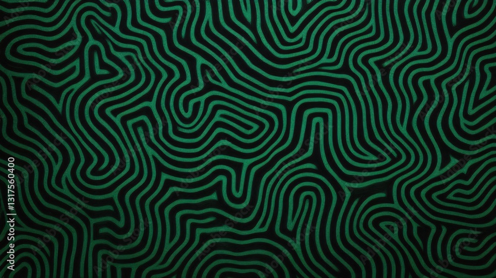 Poster abstract dark green maze-inspired pattern with fingerprint texture