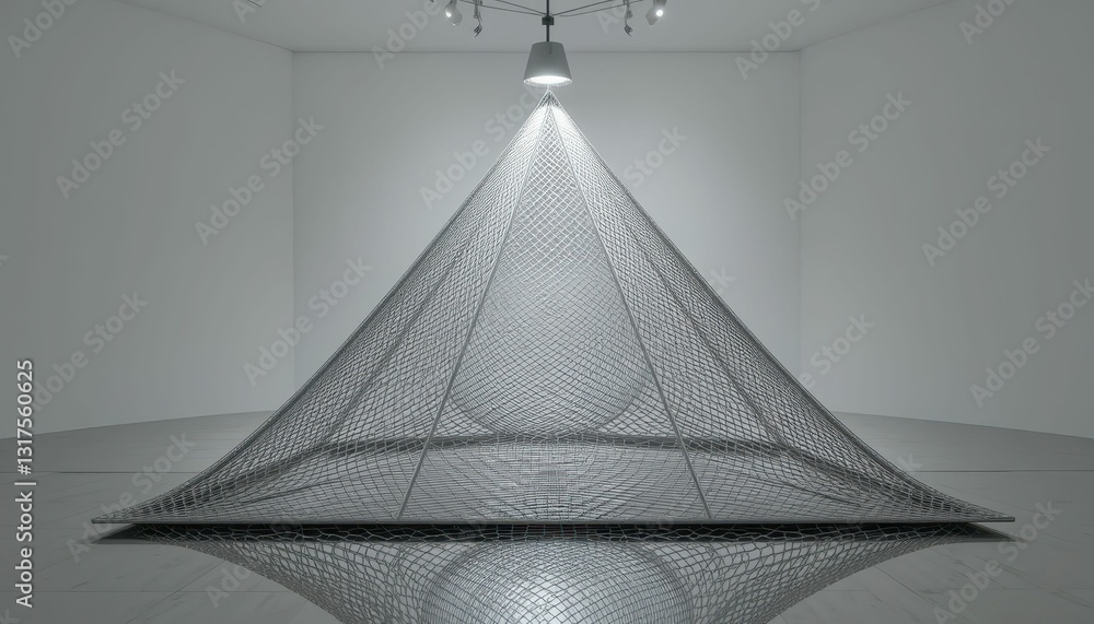 Poster abstract mesh structure illuminated in minimalist gallery space
