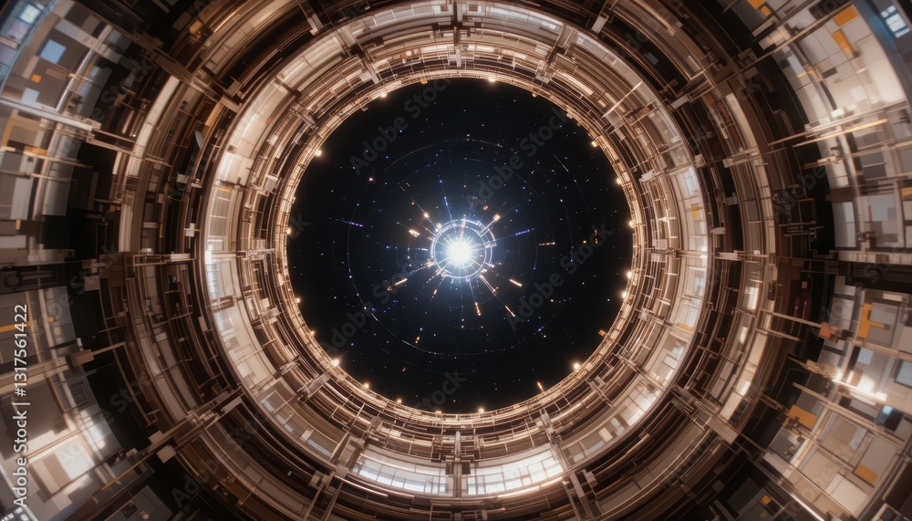 Aufkleber abstract view of futuristic space tunnel with bright light source